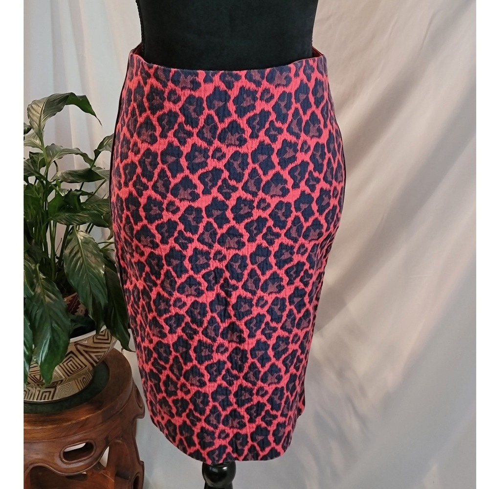 The‎ Limited Red Navy Leopard Print Pencil Skirt Size 2 Animal Print Lined Knee